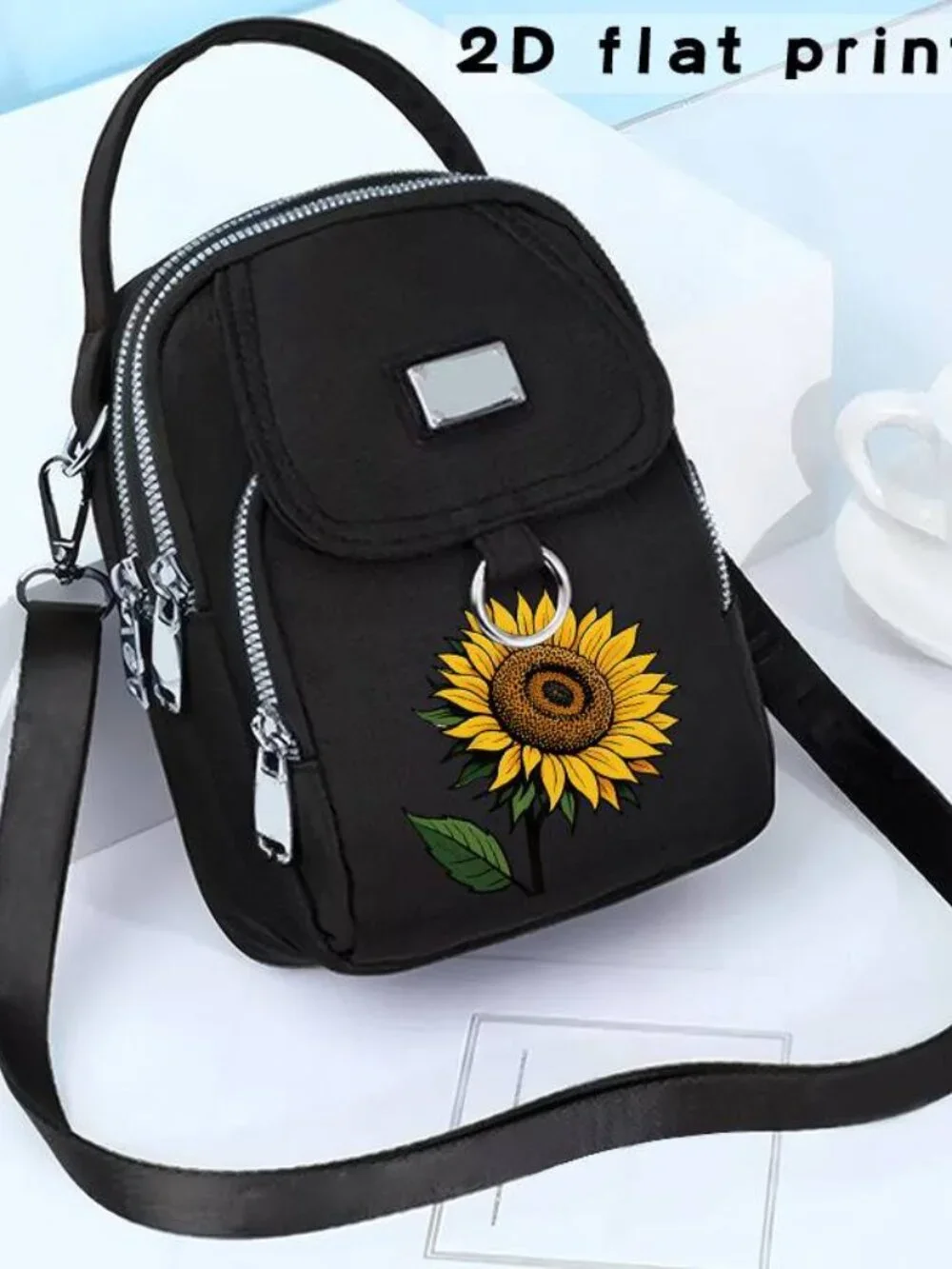 Lightweight Commuter Messenger Bag with Sunflower Pattern